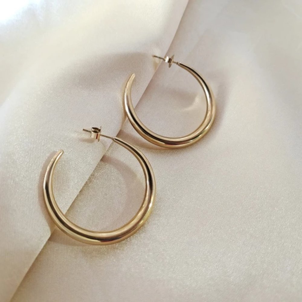 Simple Big Hoop Earring 18K Gold Plated Stainless Steel Hoops Minimalistic Jewel
